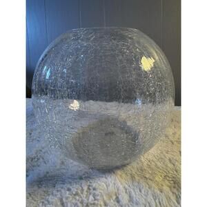 Large Vintage Pier 1 Clear Crackle Glass Bowl 9" Tall 4 " Opening